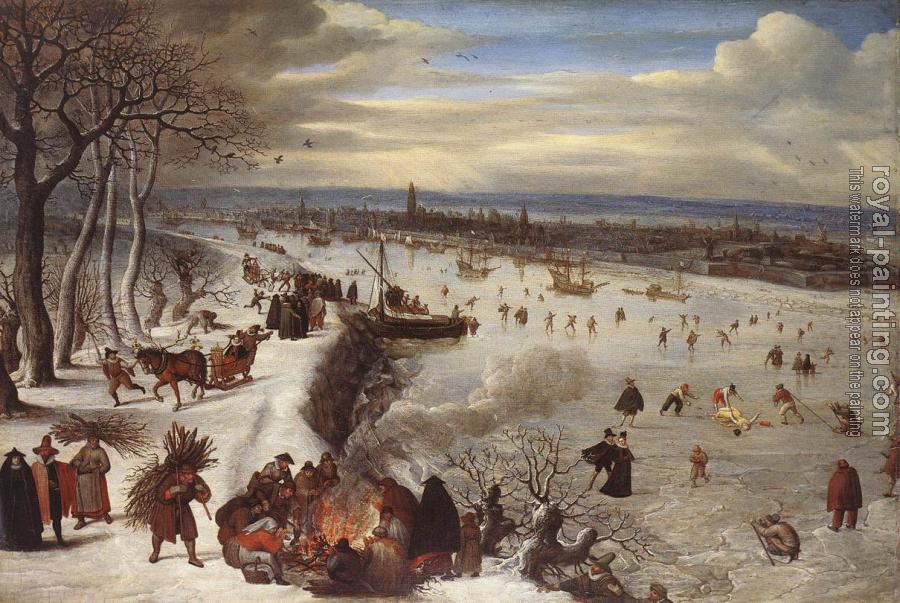 Lucas Van Valckenborch : View of Antwerp with the Frozen Schelde